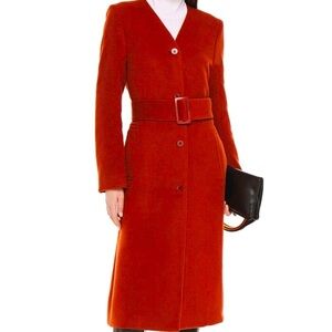 NWT Designer RODEBJER Tailored Belted Overcoat Brick Red Alpaca/Mohair M $795